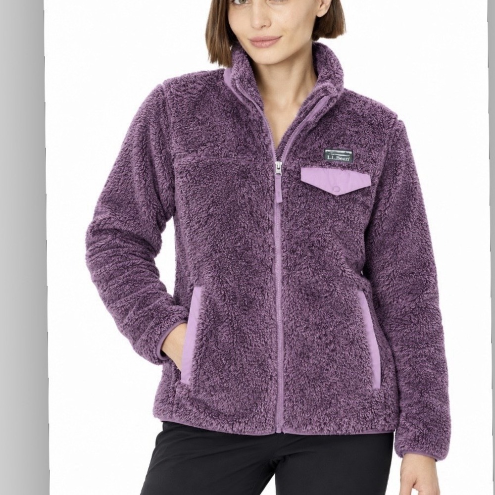 LL Bean Hi-Pile Teddy Full Zip Sherpa Fleece Jacket Purple Small